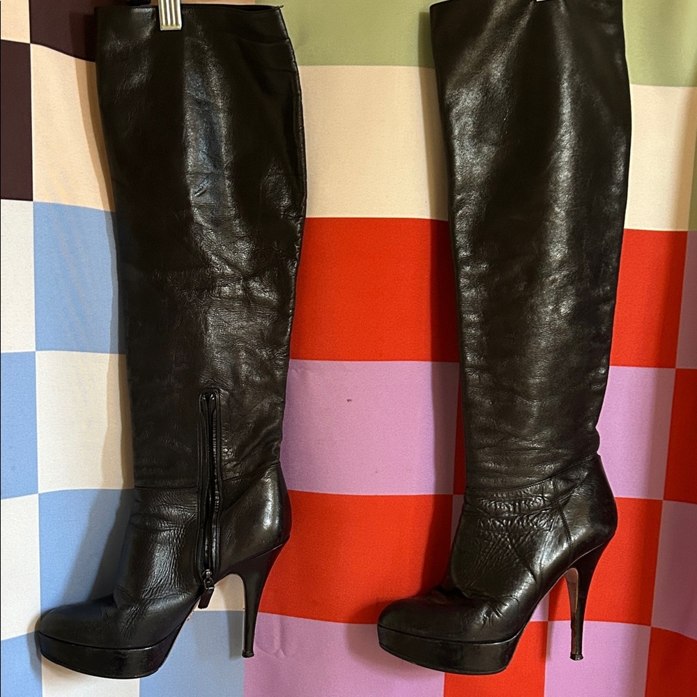 Prada Black Leather Heeled Boots